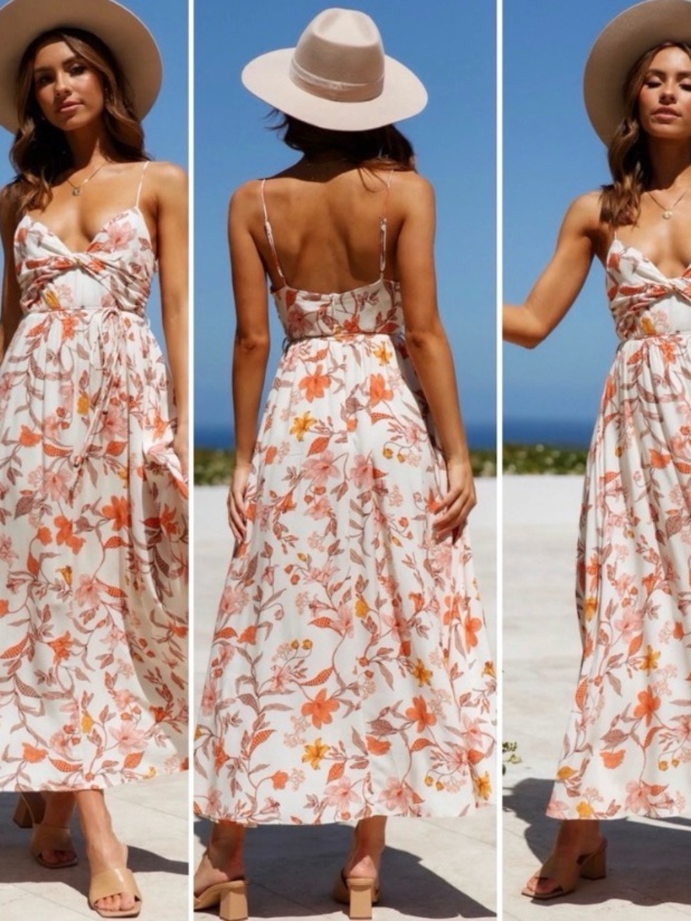 Petal & Pup White Midi Dress with Orange Floral Print